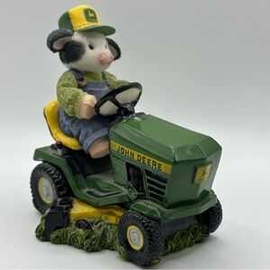 Mary's Moo Moos John Deere To My Heart Cow Riding Lawn Mower Farm Resin Figurine